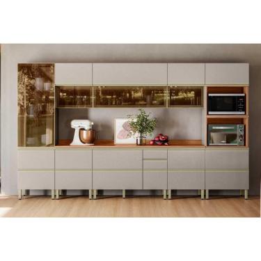 Imagem de Cozinha Completa Proença 8 Peças (3aéreos+3balcões+1torrequente+1cristaleira) C8p72 Nogueira Touch-nude Prime - Demóbile