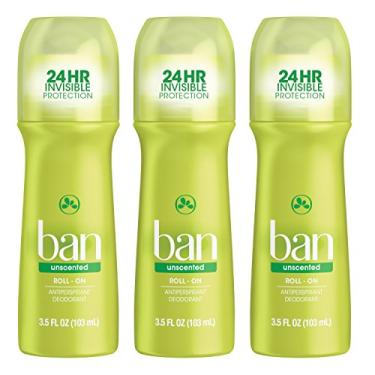 Imagem de Ban Desodorante antitranspirante Roll-On para mulheres e homens, sem cheiro, 100 ml (pacote com 3)