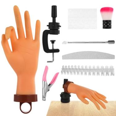 Imagem de Mão de manequim para unhas de acrílico, modelo de mão de silicone macio ajustável com grampo e ferramentas de unhas para prática de arte de unhas de acrílico