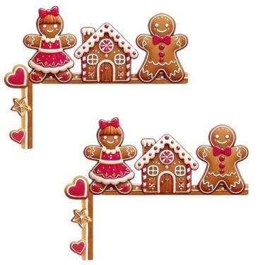 Imagem de Decorações de moldura de porta de Natal de 2 peças, Decorações de porta de Natal de madeira, Árvore de Natal de Papai Noel para molduras de janela de portas penduradas com Adesivo redondo (Type C)