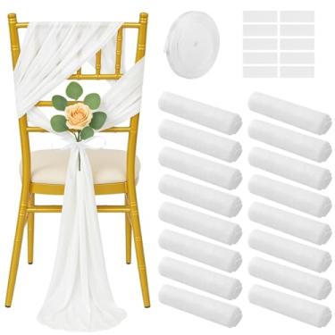 Imagem de 16 faixas de cadeira de poliéster branco com fitas e tiras adesivas para decoração de casamento e banquetes, 19 × 2,5 m, tecido de tule transparente para ambientes elegantes