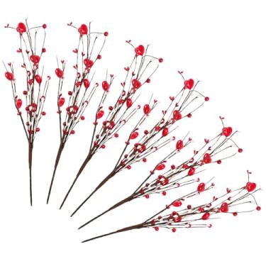 Imagem de JECOMPRIS 6 peças de flores artificiais para o dia dos namorados, palitos florais artificiais com decoração de coração, lembrancinha de festa do dia dos namorados