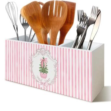 Imagem de YTRGI Porta-lápis de Natal chinês rosa preppy para mesa, árvore de Natal Grandmillennial, placa de bloco de madeira para meninas universitárias, dormitórios, decoração de mesa