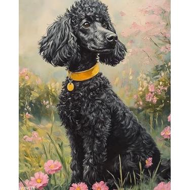 Imagem de WUIVCTR Kit de pintura por números para adultos iniciantes, poodle preto acrílico adulto kits de pintura por números em tela, kits de pintura digital número a óleo de cachorro fofo para presente de