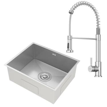 Imagem de Kit Cuba Gourmet Lisboa Aço Inox 304 e Torneira Gourmet Milão Monocoma