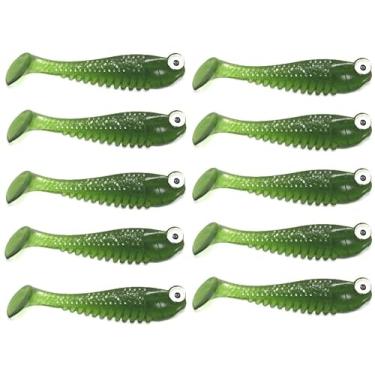 Imagem de 10 iscas de pesca que brilham no escuro, iscas de plástico macio para uso em água doce ou salgada, iscas de pesca Walleye para pesca noturna de robalo, tipo de peixe e truta (verde escuro)