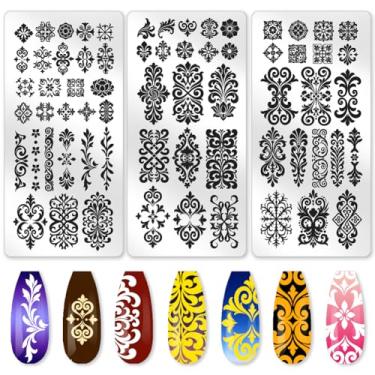 Imagem de Benikmake 3 peças padrão vintage molde de carimbo de unha clássico flor placa de estampagem de unhas placa de imagem de aço inoxidável DIY ferramentas reutilizáveis com raspador de carimbo para salão