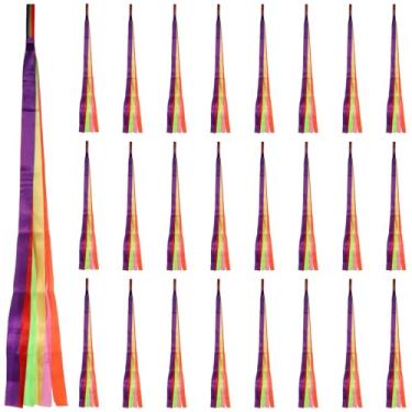 Imagem de 24 fitas de dança arco-íris, serpentinas portáteis infantis para ginástica rítmica, cores sortidas para dança e diversão fitness