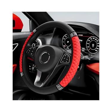 Imagem de ZNDAW Capa de volante de carro brilhante, protetor de volante de couro macio com strass, antiderrapante, universal, para mulheres e meninas (vermelho)