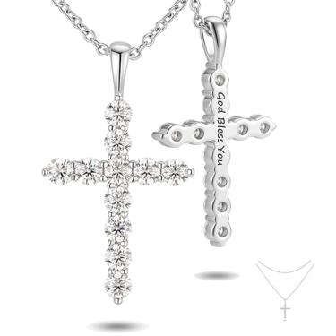 Imagem de Colar de cruz moissanite para mulheres, pingente de fé com corrente em camadas, presentes cristãos, joias de prata esterlina para sua esposa, filha, neta, mãe, avó, aniversário, Natal, Dia das Mães