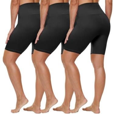 Imagem de HLTPRO Shorts de motociclista de cintura alta para mulheres – calça de ioga elástica com controle de barriga de 20 cm para corrida, treino, ciclismo