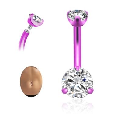 Imagem de QUZIONE Anéis de umbigo de titânio G23 14G — Joias de piercing de umbigo flutuante com zircônia cúbica de lágrima de 5 mm e 8 mm — Barra curva de rosca interna, hipoalergênica (10 mm/12 mm, prata/ouro