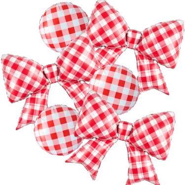Imagem de Balões de laço branco vermelho para guingão vermelho, decoração de Natal, piquenique de inverno, decoração de festa de churrasco com tema xadrez, decorações de aniversário quadriculadas, decorações de