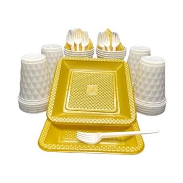 Imagem de Kit 260 Itens Descartaveis Festa Aniversário Prato Quadrado Diamante Plástico Colorido Perolado Candy Pastel (Ano Novo)