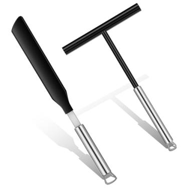 Imagem de XLIUAX Conjunto de 2 espátulas e espátulas de crepe, espátulas pretas em forma de T de 20 cm, espátula de crepe de 33,4 cm, espátula de nylon com alça de aço inoxidável para espalhar uniformemente as