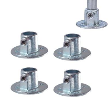 Imagem de LONG TAO 1/5.1 cm 4 peças base de flange trilhos acessórios de tubo galvanizado base de corrimão base de flange de tubo de aço galvanizado para construir móveis faça você mesmo, jardim, projetos