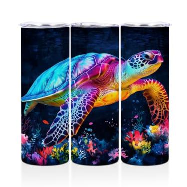 Imagem de Lindo copo decorativo de tartaruga marinha, copo de 590 ml, caneca de café isolada, copo térmico de aço inoxidável com tampa, copo de viagem a vácuo, Dia dos Pais, Natal, aniversário, tartarugas