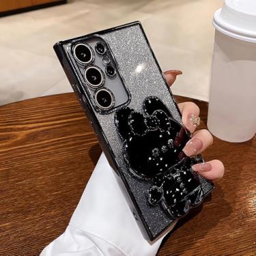 Imagem de Roemary Capa espelhada para Galaxy S25, para Samsung Galaxy S25 com suporte espelhado, capa de telefone com suporte dobrável de desenho animado com protetor de câmera - desenho animado preto