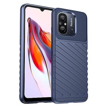 Imagem de IDEWEI Capa de telefone para Xiaomi Redmi 12C, fibra de carbono refinada, antiqueda, anti-impressões digitais. Capa de proteção total de 360° azul