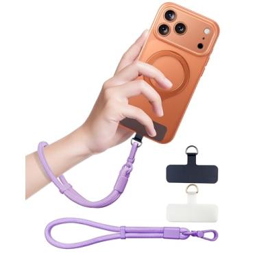 Imagem de KuakeCase Cordão de celular, alça de pulso para capa de celular, alça ajustável para celular com 2 abas para todos os smartphones, roxo