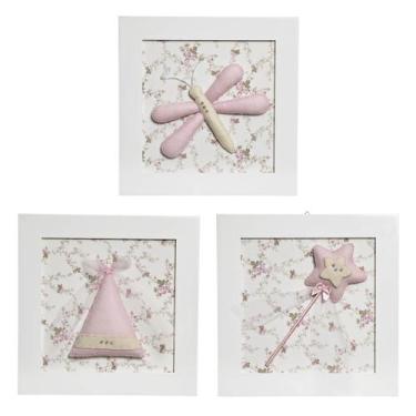 Imagem de Trio De Quadros Fada Quarto Bebê Infantil Menina - Potinho de mel
