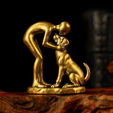 Imagem de CHOVY Escultura masculina de latão sólido, estatueta retrô 100% de latão sólido, ornamento de mesa feito à mão para amantes de animais, presente exclusivo para amantes de cães, donos de animais de