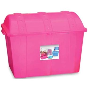 Imagem de Baú Infantil 43L para Brinquedos – Caixa Organizadora com Tampa Rosa ou Azul 52x34x38 cm(Rosa)