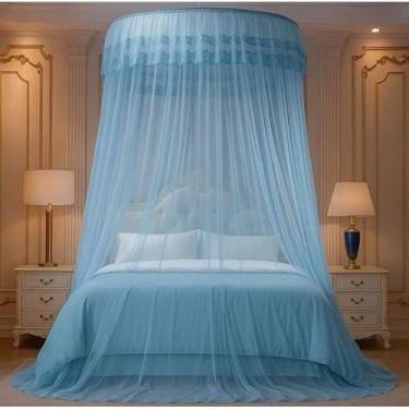 Imagem de Mosquiteiro Gigante Aberto ou Fechado em Renda | Para Cama Casal Queen King | Elegante e Ventilado(Azul,Aberto)