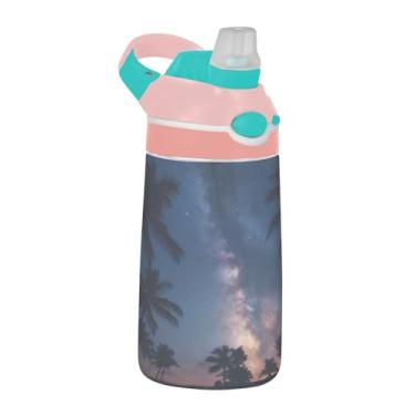 Imagem de ATTX Garrafa de água Coconut Trees Starry Sky 473 ml - Garrafa de água reutilizável Tritan Sports & Travel com canudo e tampa de bico pop-up #31