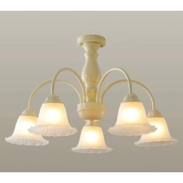 Imagem de Lustre vintage estilo francês e americano campestre - cor creme | Iluminação principal ideal para sala de estar, quarto, escritório em estilo europeu e sala de jantar (5 lâmpadas)