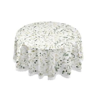 Imagem de SEHANY Toalha de mesa redonda com folhas verdes pastorais, 152 cm, tecido lavável sem rugas, toalha de mesa redonda com renda decorativa para restaurante, casamento, acampamento, festa Fiesta Cinco de