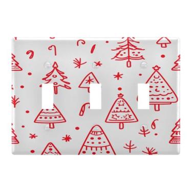 Imagem de ATTX Capa decorativa para placa de parede de árvore de Natal com interruptor de luz de 3 grupos decorativa para banheiro, quarto, cozinha, sala 11,4 x 16,2 cm (252)