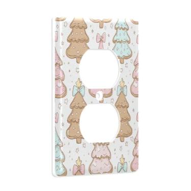 Imagem de Blueangle Placa de parede para árvore de Natal com laços, tomadas duplex, tamanho padrão, placas de cobertura de tomada elétrica de 1 gangue para decoração de quarto de escritório em casa, 4,53 x 2,76