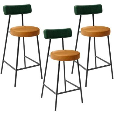 Imagem de Kit 03 Banquetas Baixa Cozinha Sala Jantar Bancada Milão L02 Facto Verde Couríssimo Whisky - Lyam Decor