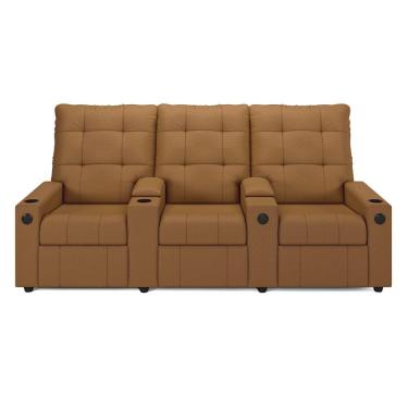 Imagem de Poltrona Reclinável Para Cinema Parma 3 Lugares Baú Usb Pu Fh1 - D'rossi Cor Caramelo