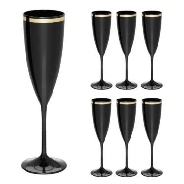 Imagem de Taças De Espumante Acrílico 170ml 6pcs Borda Dourada Prime - NEOPLAS, 