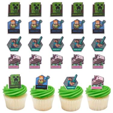 Imagem de DecoPac Minecraft Lush Finds Rings, Cupcake Decorations Featuring Creeper, Alex, Steve and Axolotl! Multicolored 3D Food Safe Cake Toppers – 24 Pack