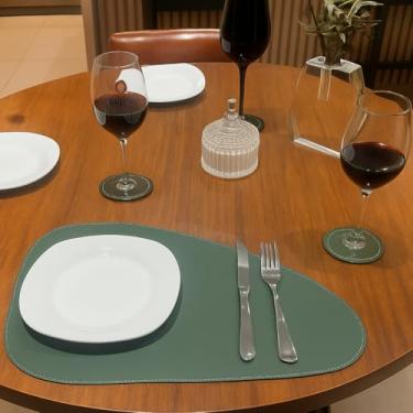 Imagem de Jogo Americano 6 Peças Sousplat de Mesa Sintético Dupla Face para Decoração da Mesa (VERDE/PRETO,JOGO COM 4 PEÇAS)