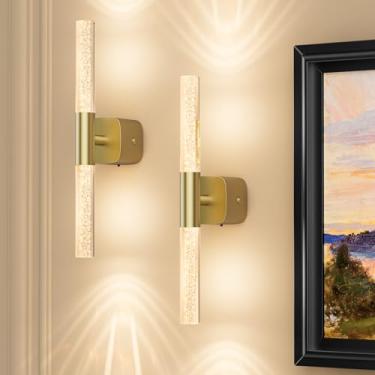 Imagem de Arandelas de parede douradas operadas por bateria, conjunto de 2 lâmpadas de parede recarregáveis alimentadas por bateria com lâmpadas de parede reguláveis de 6000 mAh não conectadas para quarto e