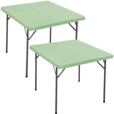 Imagem de Pacote com 2 toalhas de mesa quadradas elásticas para uso ao ar livre para mesa de cartão de 86 x 86 cm, capa de mesa de piquenique à prova d'água, elástica, lavável, dobrável, elastano, para