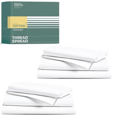 Imagem de THREAD SPREAD Conjunto de lençóis 100% algodão orgânico, pacote com 2 - Conjunto de lençóis de tecido percal de algodão orgânico, macio, refrescante, fresco e respirável, 40,6 cm com bolso profundo de
