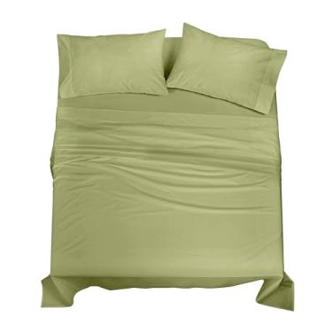 Imagem de Royale Linens Jogo de lençol Queen 100% algodão orgânico – Tecido percal – Conjunto de 4 peças – 1 lençol de cima, 1 lençol com elástico profundo e 2 fronhas – Lençóis de cama verde sálvia – Queen