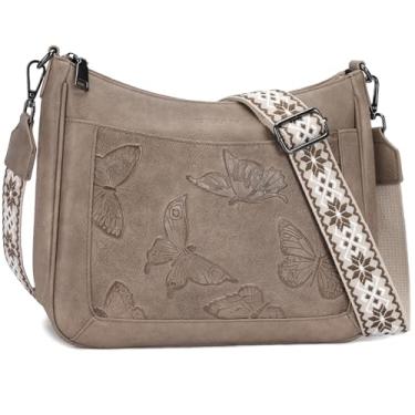 Imagem de KITEVIUN Bolsas transversais para mulheres modernas, bolsa hobo borboleta média de couro vegano, bolsas de ombro femininas, 06 - damasco