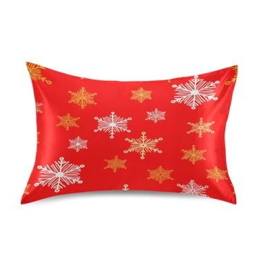 Imagem de Wassud Fronha de cetim branca dourada com floco de neve para cabelo e pele, fronhas de seda lisa, tamanho queen, respirável, com fecho de envelope