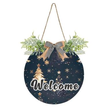 Imagem de YETTASBIN Placa de boas-vindas para árvore de Natal, placa de parede à prova d'água, guirlanda decorativa de alpendre para inauguração de casa, quintal, jardim, decoração de férias, 30 x 30 cm