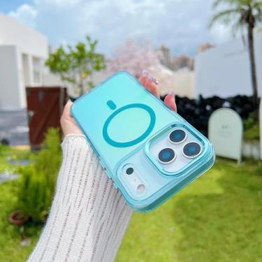 Imagem de Capa magnética transparente com efeito degradê a laser, resistente a impactos, para iPhone 17 Air, 16, 15, 14 Plus, 13, 12, 17 Pro Max e 16e (para iPhone 16e/Azul)