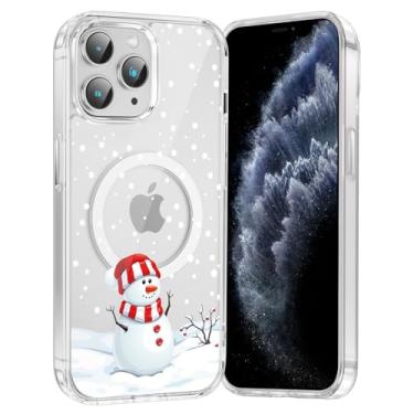 Imagem de RUMDEY Capa de celular Feliz Natal boneco de neve para iPhone 11 Pro Xmas capa magnética transparente de 5,8 polegadas, compatível com Magsafe, capa com design de padrão de inverno bonito à prova de