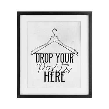 Imagem de Stupell Industries Drop Pants Here with Hanger Impressão emoldurada branca sob vidro, design de Kim Allen, 40,6 x 33,5 cm