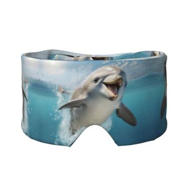 Imagem de Máscara divertida de animal com estampa de golfinho para dormir para olhos e orelhas, respirável, ajustável, blecaute, venda, confortável
