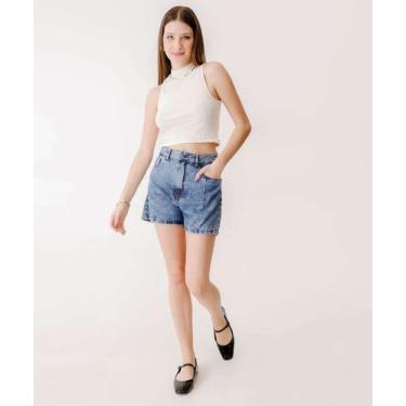 Imagem de Short Jeans Mamorizado Feminino Cintura Alta Bolsos-04045 - AKIYOSHI, 